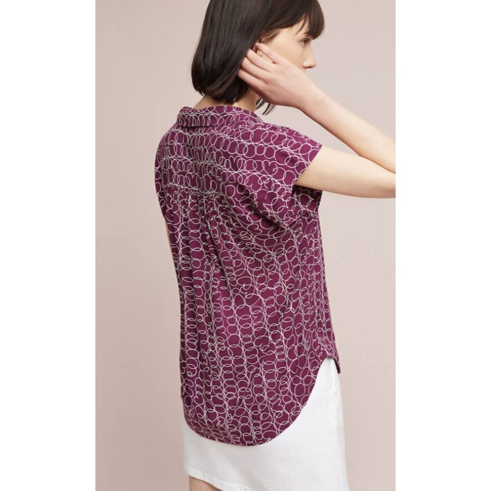 Maeve by Anthropologie Size XS Plum Blouse White Circle Pattern